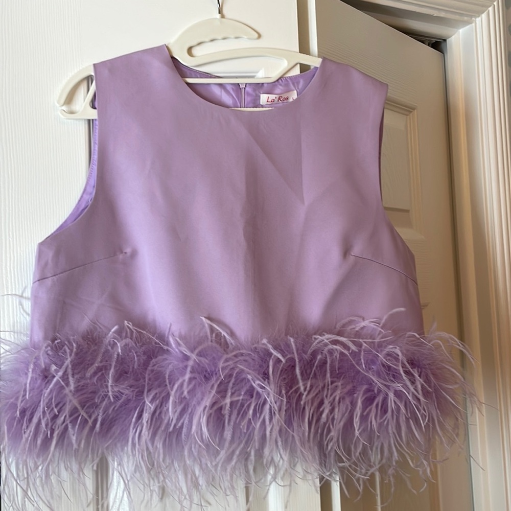 La Ros Purple Feathered Top. Size Large